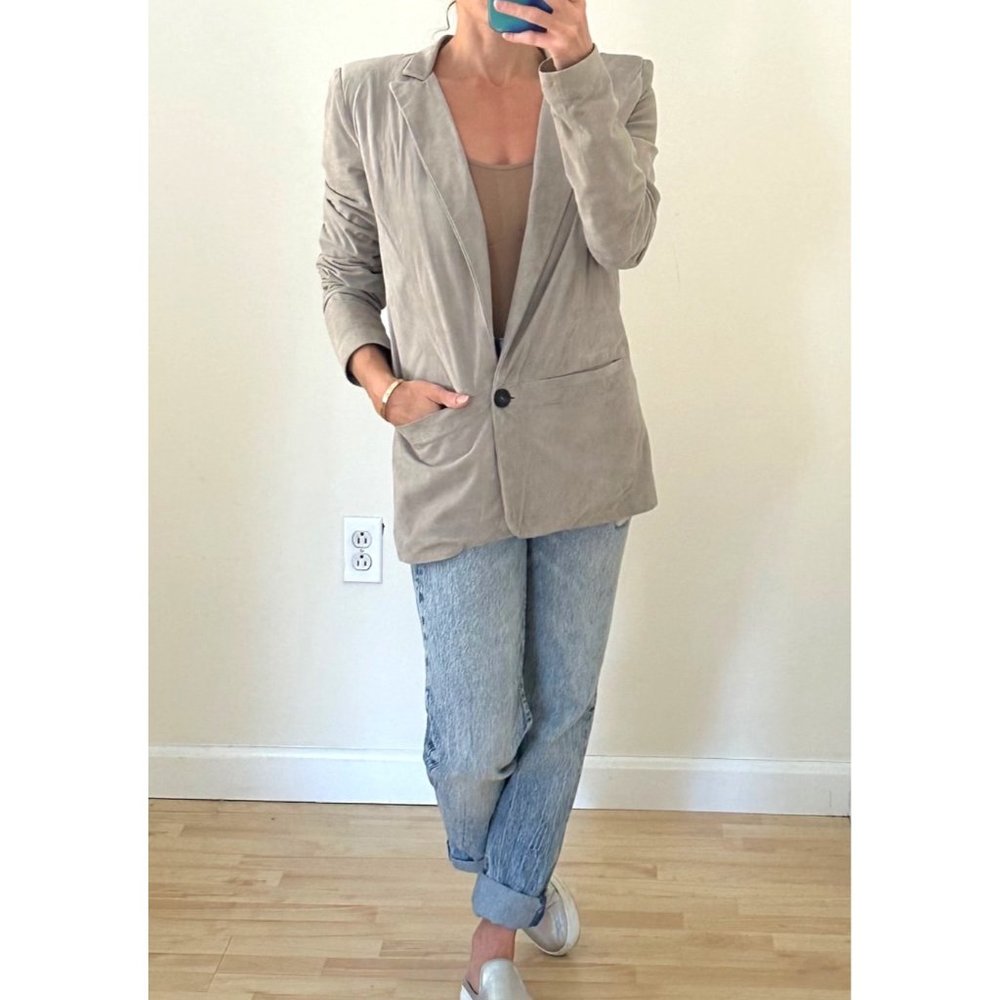 Alan Bilzerian Tan One-Button Suede Blazer Sz IT 44 (US 10-12 Large)